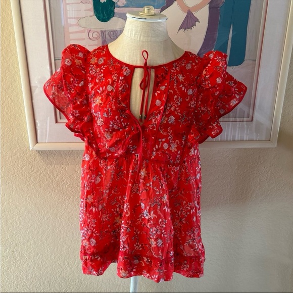 Dear John Noor Double Ruffle Sleeve Top Trailing Vines - Picture 3 of 7